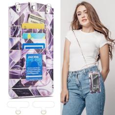 Imagem de Bolsa para celular pequena bolsa transversal feminina de couro, mini bolsa de ombro, capa carteira com tela sensível ao toque e compartimentos para cartões, corrente 2 adesivos para todos os