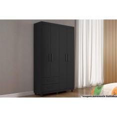 Imagem de Guarda Roupa 4 Portas e 2 Gavetas Canadá Preto Fosco - Conquista