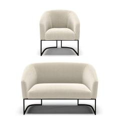 Imagem de Sofá Namoradeira E Poltrona Industrial Preto Stella Bouclê D03 - D`rossi Cor Cinza