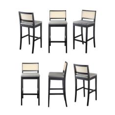 Imagem de Kit 6 Banquetas com Encosto e Apoio para Pés Tiê Cabecasa Madeiramadeira Preto/Cinza