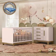 Imagem de Quarto de Bebê Qencanto Slim com Cômoda 4355 e Berço 4315 Qmovi Rosa A