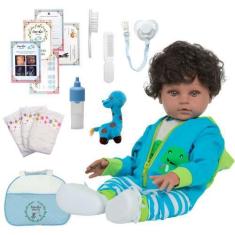 Imagem de Boneco Reborn Masculino 100% Vinil Com Girafinha Pelúcia - Cegonha Reb