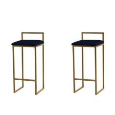 Imagem de Kit 2 Banquetas Altas Estofadas Suede Pietra Base Dourada - JOTABE, az