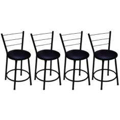 Imagem de Kit 4 Banquetas Baixas Preta com Encosto Assento Preto - Fortmix
