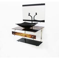 Imagem de Gabinete De Vidro Para Banheiro 60Cm Com Cuba Retangular