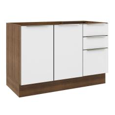 Imagem de Balcão Gabinete de Pia Madesa Lux 120 cm 2 Portas 3 Gavetas (Sem Tampo) - Rustic/Branco Veludo