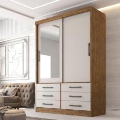 Imagem de Guarda Roupa Casal 2 Portas 6 Gavetas Com Espelho Atlanta D Doro Moveis Ypê/Off White
