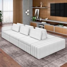 Imagem de Sofá Ilha com Encosto e Almofadas Móveis Olimpo 365cm Modulado Bouclê Branco G45 - Gran Belo