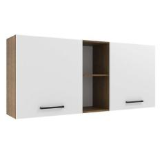 Imagem de Armário de Cozinha Aéreo 150 cm 2 Portas e 2 Nichos Rustic/Branco Agat