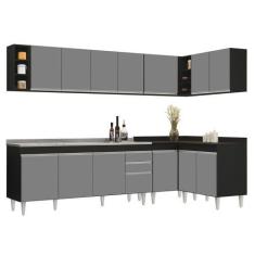 Imagem de Armário De Cozinha Modulado De Canto 7 Peças Cp36 Com Pia Inox Preto/C