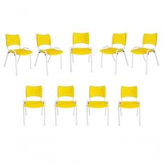 Imagem de Kit 9 Cadeiras Iso Para Escola Escritório Comércio Amarela Base Branca