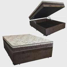 Imagem de Cama Box Baú Casal Confort Suede Marrom Com Colchão Casal Confort Molas Ensacada 71x138x188