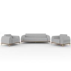 Imagem de Kit Sofá 3 Lugares 180cm Com 2 Poltronas Molino Pés D'ouro D02 Linho C