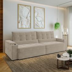 Imagem de Sofá Retrátil e Reclinável com Porta Copos e Usb 4 Lugares 300cm Embaúba Extra Cabecasa Madeiramadei Bege Fosco