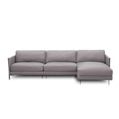 Imagem de Sofá Decorativo Karine 5 Lugares Sala De Estar 300cm Com Chaise Pés Em Aço Couro Avelã