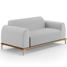 Imagem de Sofá 3 Lugares Para Sala de Estar Molino 180 cm D02 Pés D'Ouro Linho Cinza D-315 - Lyam Decor