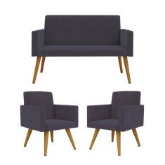 Imagem de Kit Sofá Namoradeira + 2 Poltronas Sala Estar Balaqui Decor Cor:cinza