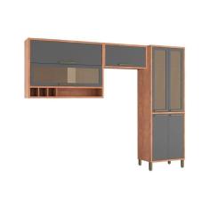 Imagem de Kit De Cozinha Completa 3 Peças Syrah (2 Armários + 1 Paneleiro) Cpt01 Castanho/chumbo - Ronipa