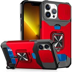 Imagem de Capa para iPhone 14 13 12 11 Pro Max XS XR 8 7 Plus Slide Titular do cartão da câmera Slot Duty Carteira Protetora com capa de suporte de anel, vermelho, para iPhone XS Max