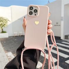 Imagem de Chapeamento Amor Colar Crossbody Corda Corda Estojo de Telefone Macio Para iPhone 13 12 Pro Max 11 Mini XS XR X 8 7 Plus SE 20 Capa, Rosa, para iPhone 12 mini