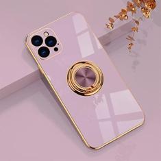 Imagem de Capa de silicone de chapeamento de luxo para iphone 13 12 11 pro xs max mini se x xr 7 8 plus suporte de anel de metal liso suporte capa de telefone macia, roxa, para iphone 12 pro