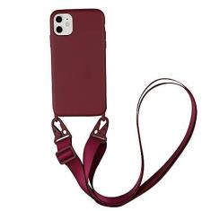 Imagem de Capa de telefone com cordão crossbody para iphone 14 15 Pro Max 13 12 Mini 11 XR XS Plus Colar com corda de pescoço e cabo de silicone com capa, vinho tinto, para 11 PRO
