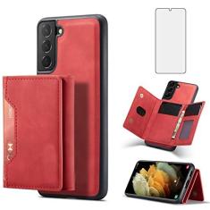 Imagem de Asuwish Capa de telefone para Samsung Galaxy S21 5G 6,2 polegadas capa carteira com protetor de tela de vidro temperado e suporte para cartão de crédito acessórios de celular de couro S 21 21S G5