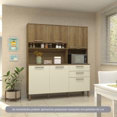 Imagem de Cozinha Compacta 7 Portas E 2 Gavetas Com Tampo Luciane Móveis Carvalho Avelã Arenas