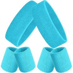 Imagem de Bememo Conjunto de 6 faixas esportivas neon inclui 2 tiaras, 4 pulseiras, tecido felpudo respirável, faixas atléticas para academia, basquete, tênis, ioga, faixas de suor para fantasias de cosplay