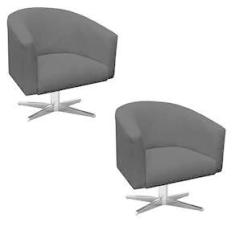 Imagem de Kit 02 Poltronas Giratória Stella Linho  A79 Base Cromada - D`Rossi