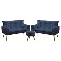 Imagem de Kit 2 Poltronas Namoradeiras Decorativas Beta e Puff Solar Sued  Marinho Aradecor