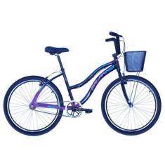 Imagem de Bicicleta Feminina Aro 26  Beach em Alumínio Preto com Lilás - Dalanni