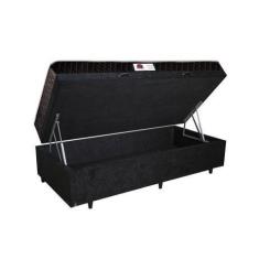 Imagem de Cama Box Baú Solteiro Colchão Espuma D45 Bordado + Box Suede Preto Rc