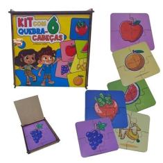 Imagem de Brinquedo Pedagógico Em Madeira Estojo Kit 6 Quebra Cabeças Infantil Com 4 Peças Cada (Estojo Bíblico)