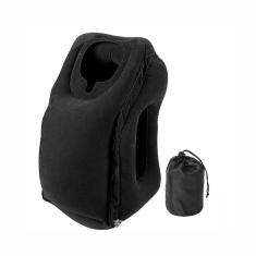 Imagem de Travesseiro Almofada Viagem Inflável Dobrável Avião Preto