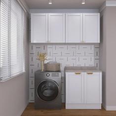 Imagem de Lavanderia Modulada 3 Peças 2 Armários Aéreos 4 Portas 1 Balcão Cabecasa Madeiramadeira