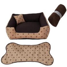 Imagem de Cama Caminha  P Cama Pet Pequeno 50X50cm Kit Pet Cama +Manta E Tapete