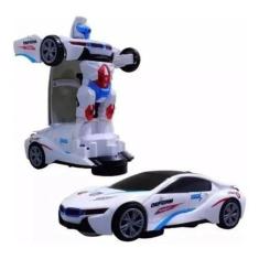 Imagem de Brinquedo Carrinho Vira Robô Luz Som Transformers Branco Bate E Volta