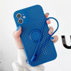 Imagem de Capa oca de resfriamento respirável para iPhone 12 Mini 11 Pro XS Max X XR 7 8 Plus SE2 Capa de alça de suporte de anel magnético de silicone macio, azul marinho, para iphone 12 Pro