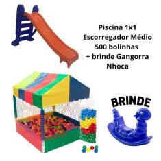 Imagem de Kit Playground - Piscina de bolinhas 1x1 com 500 bolas + Escorregador Médio + Nhoca