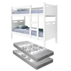 Imagem de Beliche Solteiro Jaspe Branco MDF Estrado Madeira Vira 2 Cama Grade Fi