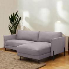 Imagem de Sofá Decorativo Karine 3 Lugares Sala de estar 230cm com Chaise Pés em Aço Couro Avelã G88 - Gran Belo