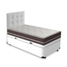 Imagem de Cama Box Baú + Cabeceira Cassis e Colchão Solteiro - Anjos - Classic Superlastic 88x188x64cm Branco
