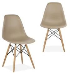Imagem de Kit 02 Cadeiras Decorativas Eiffel Charles Eames F03 Nude com Pés de Madeira - Lyam Decor