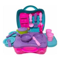 Imagem de Cozinha Brinquedo Maleta Cooktop Panelinha Kit Completo Rosa