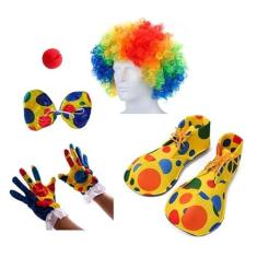 Imagem de Fantasia de Palhaço Peruca Gravata Nariz Luva Sapato