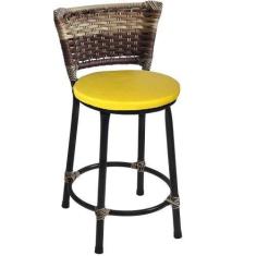 Imagem de Banqueta Baixa Preta Junco Capuccino com Assento Amarelo Fortmix