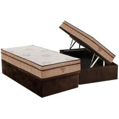 Imagem de Cama Box Baú Solteiro: Colchão Molas Ortobom Superpocket Celebrita + Base Crc Suede Brown(88x188)