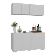Imagem de Kit Bar Armário Aéreo e Aparador 4 Portas Multimóveis Mp1087 Branco