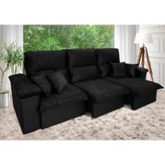 Imagem de Sofá Retrátil Reclinável Trento 2,30m Suede Velut Preto c/ Molas no Assento - King House